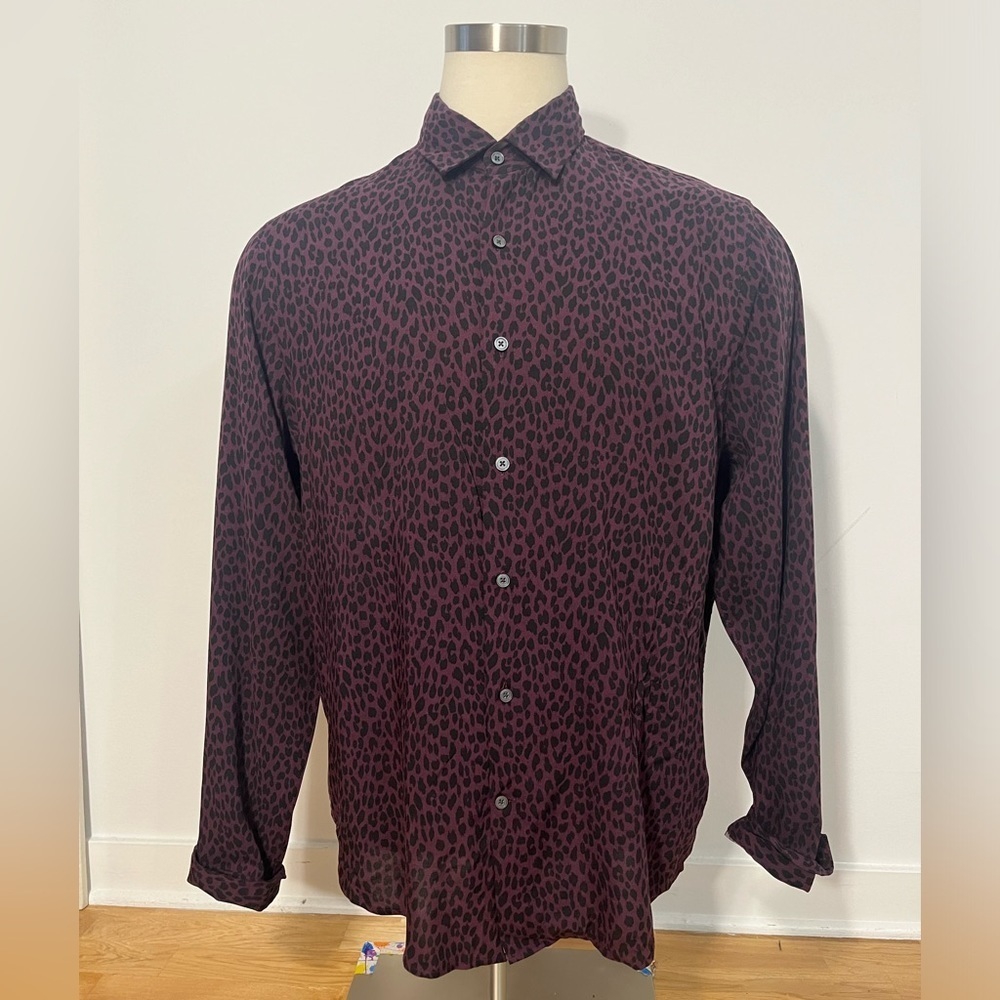 EXPRESS Cheetah Print Long Sleeve Slim Button Down